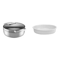 Hepp by BauscherHepp Arte 1/2 Size Round Stainless Steel Induction Chafing Dish and (3) Porcelain Inserts 57.0020.6000
