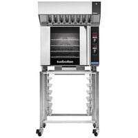 Moffat USE31D4-P Turbofan Single Deck Half Size Electric Convection Oven / Broiler with Digital Controls, Ventless Hood, and Stainless Steel Stand - 208V, 1 Phase, 2.9 kW