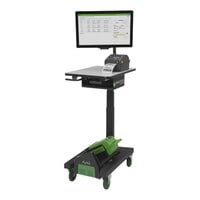 Newcastle Systems AP207NU2-S Apex Series 19" x 26" Black Adjustable Height Sit / Stand Powered Mobile Work Station with 2 Rechargeable LiFePO4 Batteries, Dual Charging Station, Power Strip, and Cord Holder - 36 Ah