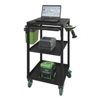 Newcastle Systems EC102NUM EcoCart 20" x 21 3/4" x 43" Black Compact Powered Mobile Work Station with Rechargeable LiFePO4 Battery, Charging Station, Power Strip, Cord Holder, and Waste Basket - 20 Ah