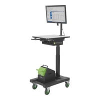 Newcastle Systems AP104NU-S Apex Series 19" x 26" Black Adjustable Height Sit / Stand Mobile Work Station with Power Strip and Cord Holder