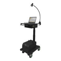 Newcastle Systems AP504-S Apex Series 19" x 26" Black Adjustable Height Sit / Stand Powered Mobile Work Station with Power Strip and Cord Holder - 40 Ah
