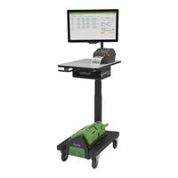 Newcastle Systems AP207NU4-S Apex Series 19" x 26" Black Adjustable Height Sit / Stand Powered Mobile Work Station with 4 Rechargeable LiFePO4 Batteries, Dual Charging Station, Power Strip, and Cord Holder - 36 Ah