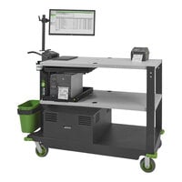 Newcastle Systems PC550 PC Series 57" x 29" x 43" Black 2-Shelf Heavy-Duty Powered Mobile Work Station with Power Strip, Cord Holder, and Waste Basket - 100 Ah