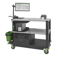 Newcastle Systems PC554 PC Series 57" x 29" x 43" Black 2-Shelf Heavy-Duty Powered Mobile Work Station with Power Strip, Cord Holder, and Waste Basket - 200 Ah