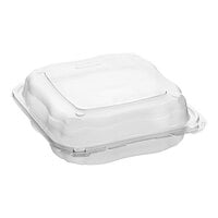 Genpak Clover 9" x 9" x 3" Microwavable 3-Compartment Clear Plastic Hinged Container - 150/Case