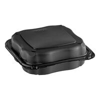 Genpak Clover 9" x 9" x 3" Microwavable 3-Compartment Black Plastic Hinged Container - 150/Case