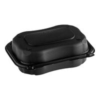 Genpak Clover 9" x 7" x 3" Microwavable 1-Compartment Black Plastic Hinged Container - 300/Case