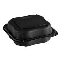 Genpak Clover 8" x 8" x 3" Microwavable 1-Compartment Black Plastic Hinged Container - 150/Case