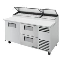 True TPP-AT-67D-2-HC 67 3/8" Refrigerated Pizza Prep Table with Two Drawers and One Door
