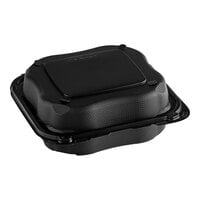 Genpak Clover 8" x 8" x 3" Microwavable 3-Compartment Black Plastic Hinged Container - 150/Case