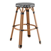 Lancaster Table & Seating Black and White Checkered Weave Rattan Outdoor Backless Barstool