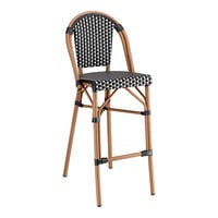Lancaster Table & Seating Black and White Checkered Weave Rattan Outdoor Side Barstool