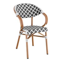 Lancaster Table & Seating Black and White Birdseye Weave Rattan Outdoor Arm Chair