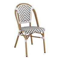 Lancaster Table & Seating Bistro Series Gray and White Chevron Weave Rattan Outdoor Side Chair