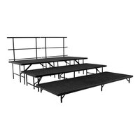 National Public Seating 8' x 12' 3-Level Black Carpet Seated Riser Set with Guardrails