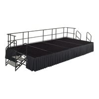 National Public Seating 8' x 16' Black Carpet Stage with Guardrails and Black Skirting