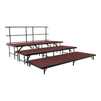 National Public Seating 8' x 12' 3-Level Red Carpet Seated Riser Set with Guardrails
