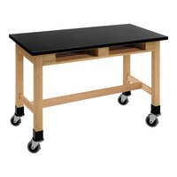 National Public Seating 24" x 48" x 30" Wood Science Lab Table with Phenolic Top, Built-In Book Compartments, and Casters