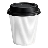 Choice 10 oz. Double Wall Ripple White Paper Hot Cup and Black Lid - 100/Pack