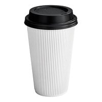 Choice 16 oz. Double Wall Ripple White Paper Hot Cup and Black Lid - 100/Pack