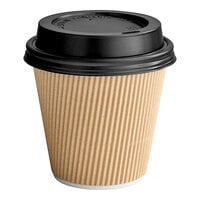 Choice 8 oz. Double Wall Ripple Kraft Paper Hot Cup and Black Lid - 100/Pack