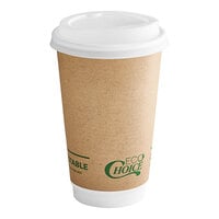 EcoChoice 16 oz. Smooth Double Wall Kraft Compostable Paper Hot Cup and PLA Lid - 50/Pack