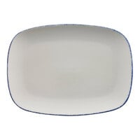 International Tableware Provincial 12" x 9" Sponged Blue Rectangular Porcelain Platter - 12/Case