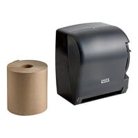 Lavex Translucent Black Lever Activated Paper Towel Dispenser with 6 Paper Towel Rolls