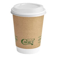 EcoChoice 12 oz. Smooth Double Wall Kraft Compostable Paper Hot Cup and PLA Lid - 50/Pack