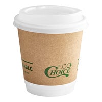 EcoChoice 10 oz. Smooth Double Wall Kraft Compostable Paper Hot Cup and PLA Lid - 50/Pack