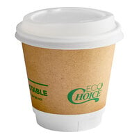 EcoChoice 8 oz. Squat Smooth Double Wall Kraft Compostable Paper Hot Cup and PLA Lid - 50/Pack