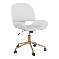 Martha Stewart Tyla White Faux Leather Swivel Armless Office Chair with Polished Brass Finish