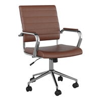 Martha Stewart Piper Saddle Brown Faux Leather Swivel Office Chair with Polished Nickel Finish
