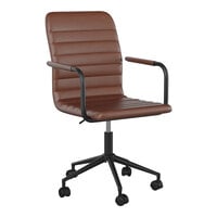 Martha Stewart Taytum Saddle Brown Faux Leather Swivel Office Chair with Oil-Rubbed Bronze Finish