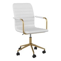 Martha Stewart Taytum White Faux Leather Swivel Office Chair with Polished Brass Finish