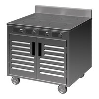 Spring USA BOH-3500DC BOH Series 36" Mobile Induction Cooking Cart with 4 Ranges and Doors - 208-240V; 14 kW