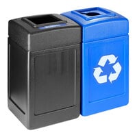 Commercial Zone Polytec 74631299 84 Gallon 2-Stream Polyethylene Square Landfill / Recycling Receptacles with Open Top Lids