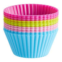 Bakelicious 2 3/4" x 1 1/4" Assorted Colors Silicone Baking Cup 73917 - 12/Set