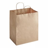 10 inch x 6 3/4 inch x 12 inch Natural Kraft Paper Customizable Shopping Bag with Handles - 250/Case
