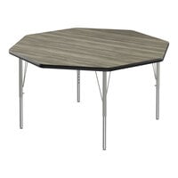 Correll Deluxe 48" Octagon New England Driftwood 19"-29" Adjustable Height High-Pressure Laminate Top Activity Table