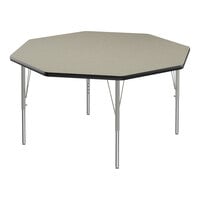 Correll Deluxe 48" Octagon Savannah Sand 19"-29" Adjustable Height High-Pressure Laminate Top Activity Table with Silver Legs and Black T-Mold