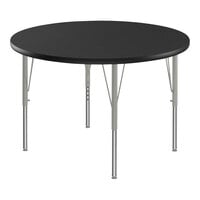 Correll Deluxe Round Black Granite 19"-29" Adjustable Height High-Pressure Laminate Top Activity Table with Silver Legs and Black T-Mold