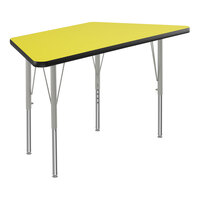 Correll Deluxe Trapezoid Yellow 19"-29" Adjustable Height High-Pressure Laminate Top Activity Table with Silver Legs and Black T-Mold