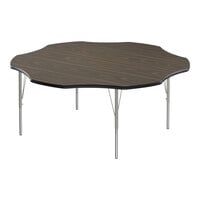 Correll EconoLine 60" Flower Walnut 19"-29" Adjustable Height Melamine Top Activity Table with Silver Legs and Black T-Mold