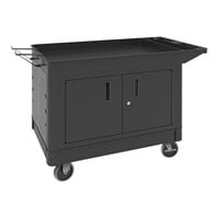 Luxor 45 1/2" x 25 1/2" x 33" Black Plastic 3-Shelf Utility Tub Cart with Locking Cabinet XLC11C1