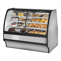 True TGM-DZ-59-SC/SC-S-W 59 1/4" Curved Glass Stainless Steel Refrigerated Dual Zone Bakery Display Case with White Interior