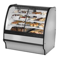 True TGM-DZ-48-SC/SC-S-W 48 1/4" Curved Glass Stainless Steel Refrigerated Dual Zone Bakery Display Case with White Interior