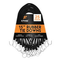 Xpose Safety 15" Black Heavy-Duty Natural Rubber Tie Down Bungee Cords with Hooks TS-15-25 - 25/Pack