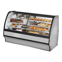 True TGM-DZ-77-SC/SC-S-W 77 1/4" Curved Glass Stainless Steel Refrigerated Dual Zone Bakery Display Case with White Interior